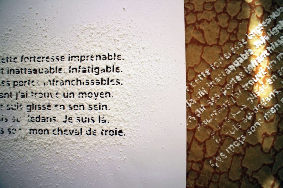 Les mots performance art culinaire 2018 dessert servi lors du vernissage dimension variable texte de Fanny Berquiere credit photo Nans Gallart 2