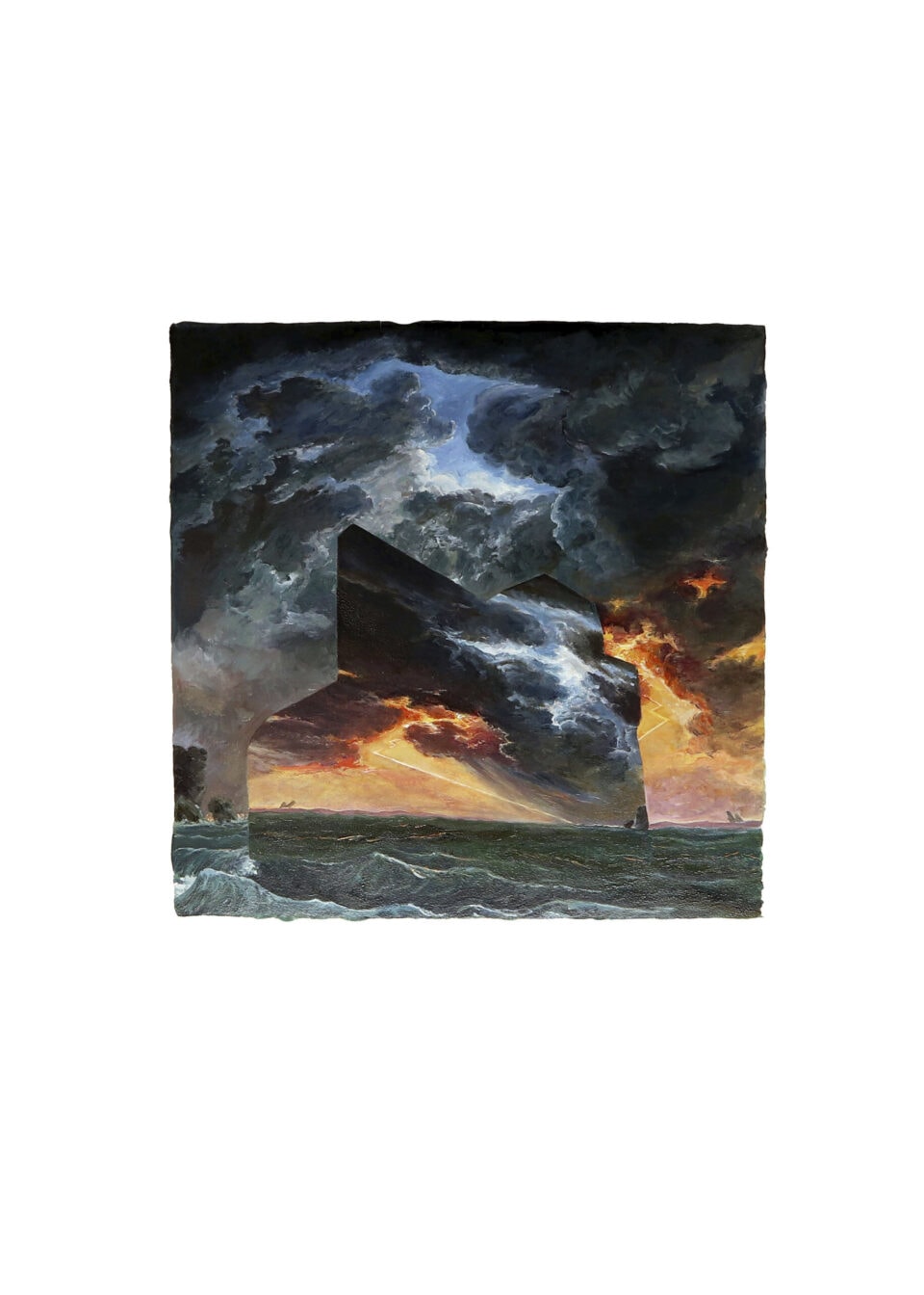 Marines, série Amers, 1772, 2020, huile sur papier Arches 300 g, cadre coins bouchés en merisier de pays, verre qualité musée anti-reflets Artglass 70, finition cire d’abeille et Carnauba, 112 x 81 x 6 cm