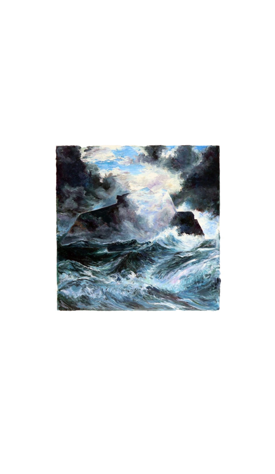 Marines, série Amers, Moonligt shipwreck at sea, 2020, huile sur papier Arches 300 g, 112 x 81 x 6 cm