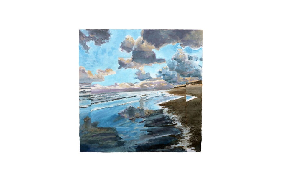 Marines, série Sombre, Affleurer 2019, huile sur papier vergé, 50 x 65 cm, cadre chêne Coll Galerie des petits carreaux, Saint Briac, 2019