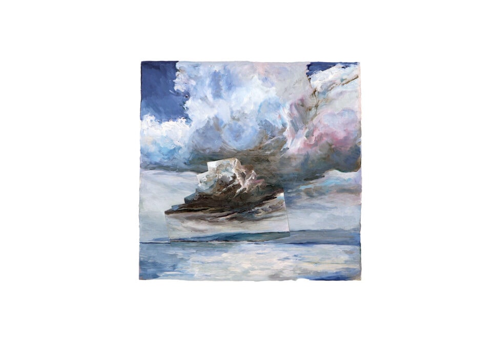 Marines, série Sombre, Diaphane, 2019, huile sur papier vergé, cadre coins bouchés en bois de pays en châtaignier brûlé, finition cire d’abeille et Carnauba, 65 x 65 cm Coll Privée